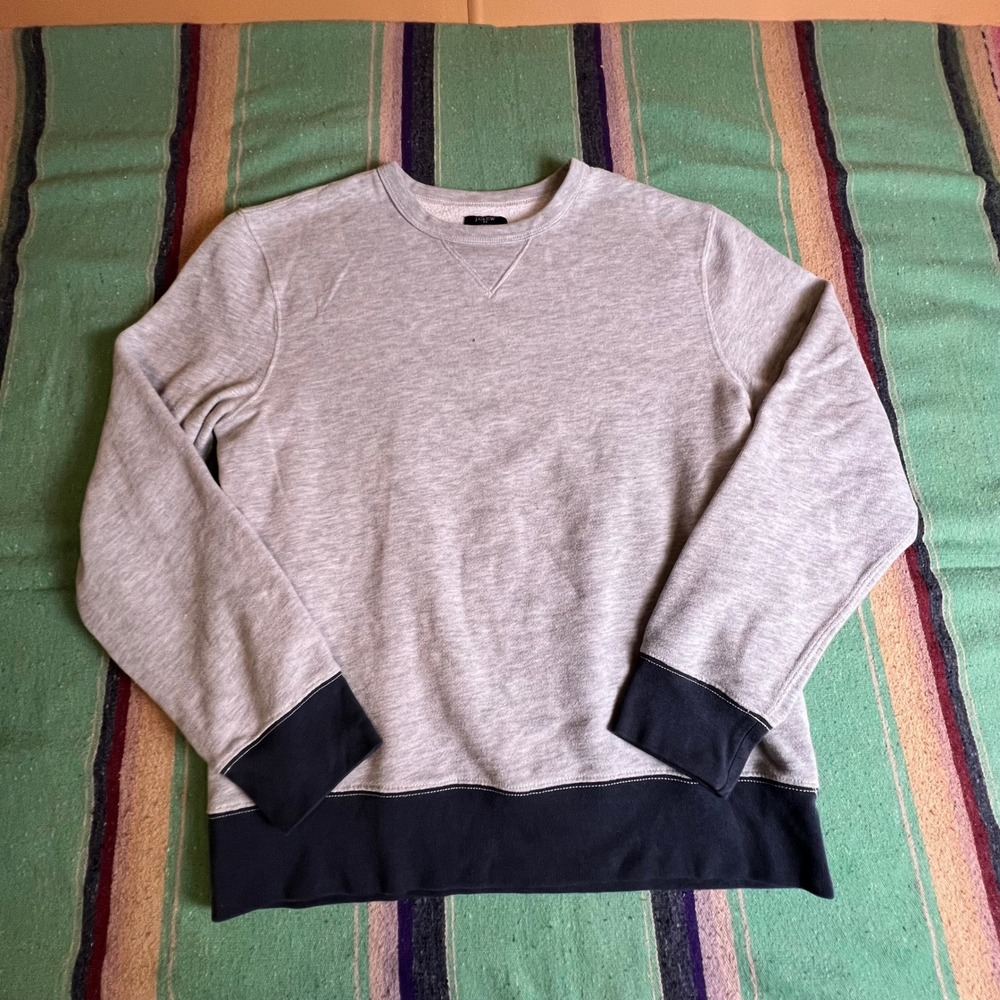 J.Crew Sweatshirt Mens M Gray Navy Authentic Fleece Crewneck A0580 Athletic